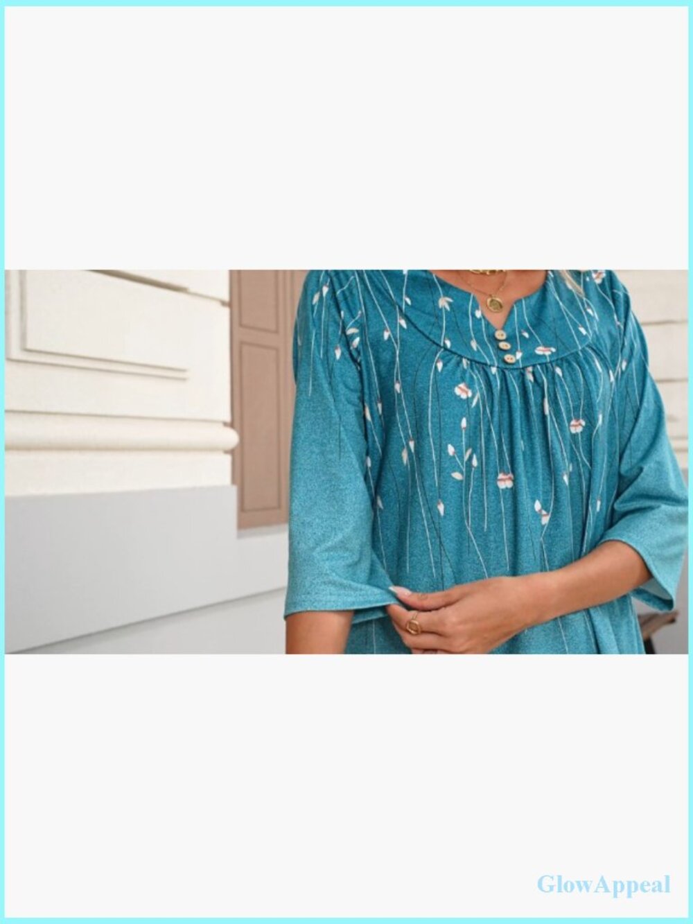 Dressy Casual Henley V Neck Blouse 3/4 Sleeve Loose Fit Tunic Summer Top - Picture 6 of 7